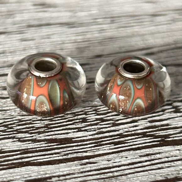 TROLLBEADS Once Upon A Time LAA 925S NEW! Coral Turquoise Glitter Spots Bead #1 - Picture 8 of 8
